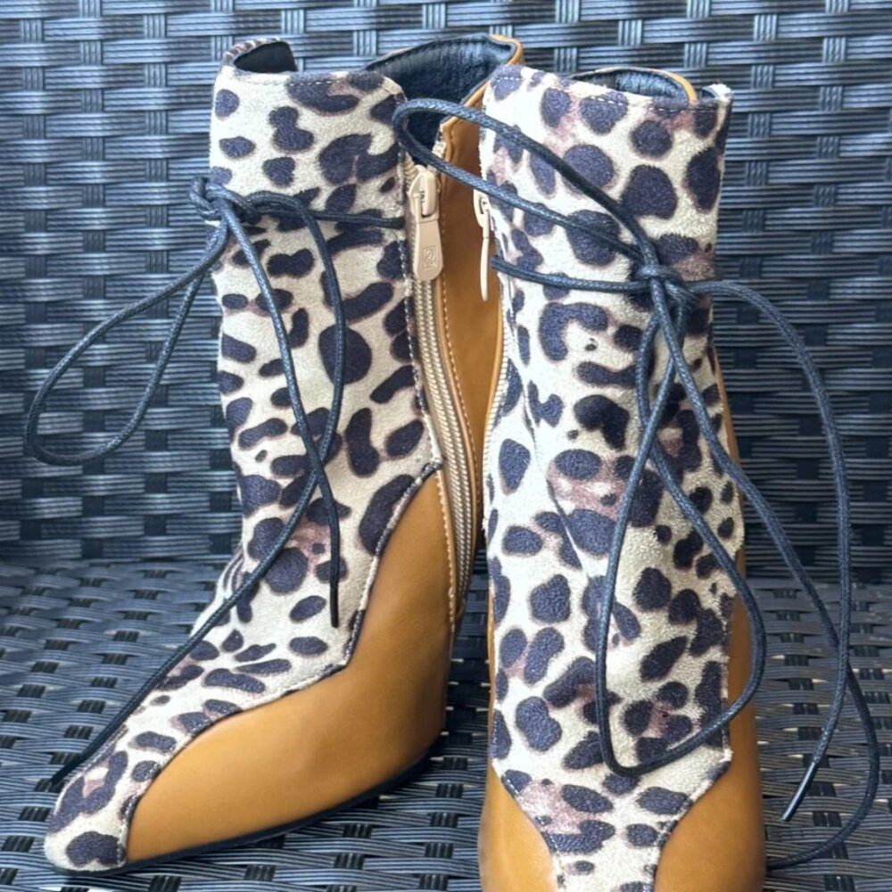 Women's Lace Ankle Boots Leopard Print High Stiletto Heels Zipper EU 38 US 7.5-8 - Picture 11 of 16